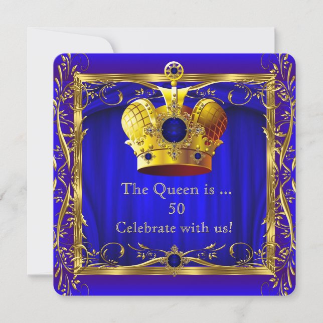Invitation Queen Royal Blue Purple Gold 50e fête d'anniversai (Devant)