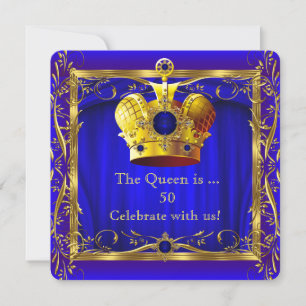 Invitation Queen Royal Blue Purple Gold 50e fête d'anniversai