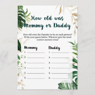 Invitation Quel âge avait le jeu de Baby shower Maman ou Papa
