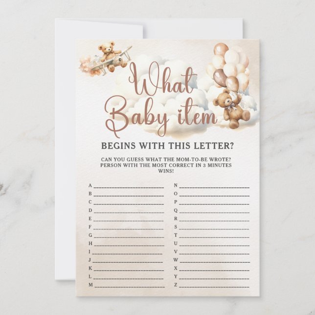 Invitation QUEL BÉBÉ ÉLÉMENT ALPHABET Baby shower JEU MAIN Ou (Devant)