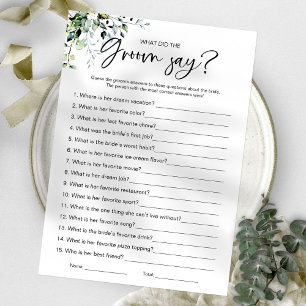 Invitation Quel est-ce que le marié a dit Jeu de Baby Shower