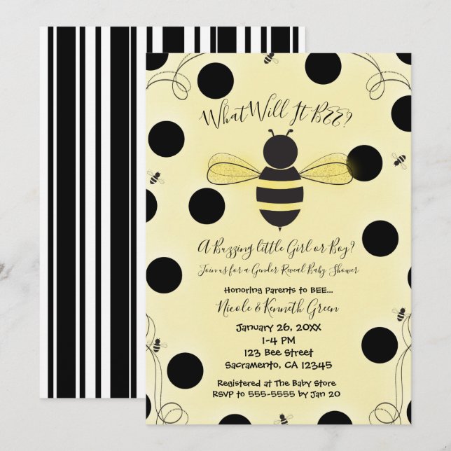 Invitation Quel sera le Baby shower de révélation de genre BE (Devant / Derrière)