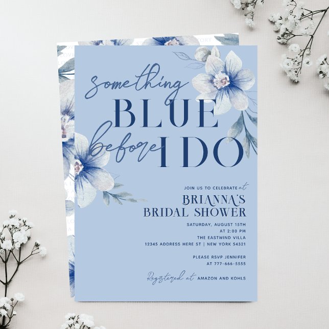 Invitation Quelque chose de bleu avant de faire Blue Flower B (Something Blue Before I Do Dusty Slate Blue Watercolor Floral Bridal Shower Invitations)