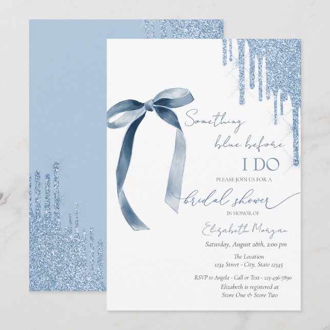 Invitation Quelque Chose De Bleu Avant De Faire Bow Parties s (Devant / Derrière)