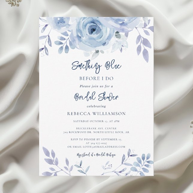 Invitation Quelque chose de bleu avant de faire Fête des mari (Something Blue Before I Do Watercolor Floral Bridal Shower Invitation)