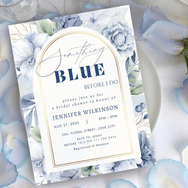 Invitation Quelque chose de bleu avant de faire Fête des mari (Something Blue Before I Do Floral Bridal Shower Invitation)