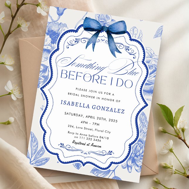 Invitation Quelque chose de bleu avant de faire Fête des mari (Something Blue Before I Do Floral Bridal Shower Invitation)