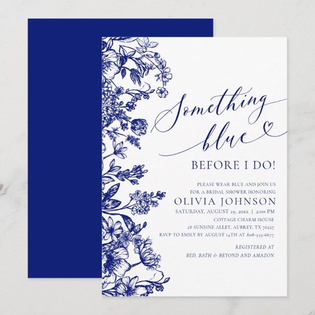 Invitation Quelque chose de bleu avant de faire Fête des mari (Devant / Derrière)