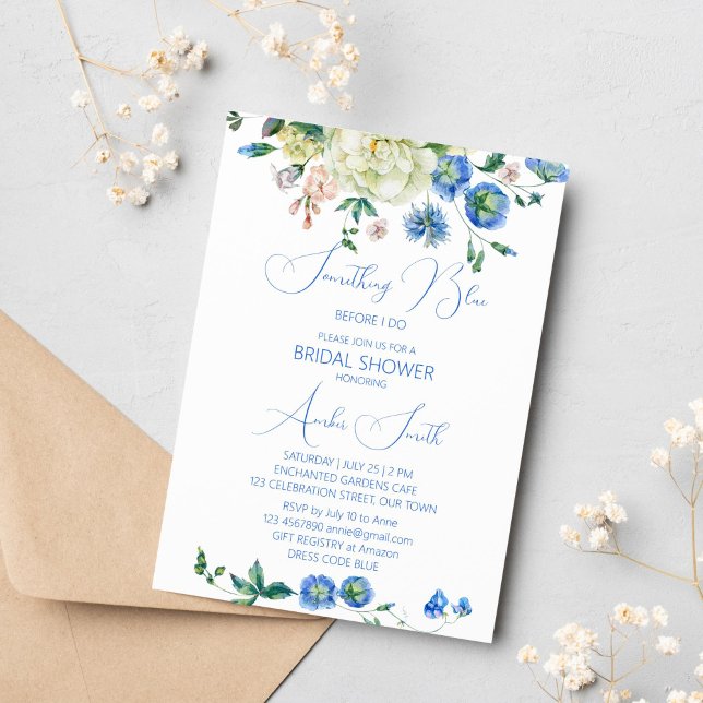 Invitation Quelque chose de bleu avant de faire nuptiale douc (Something blue before I do botanical floral bridal shower invitation garden themed bridal shower)