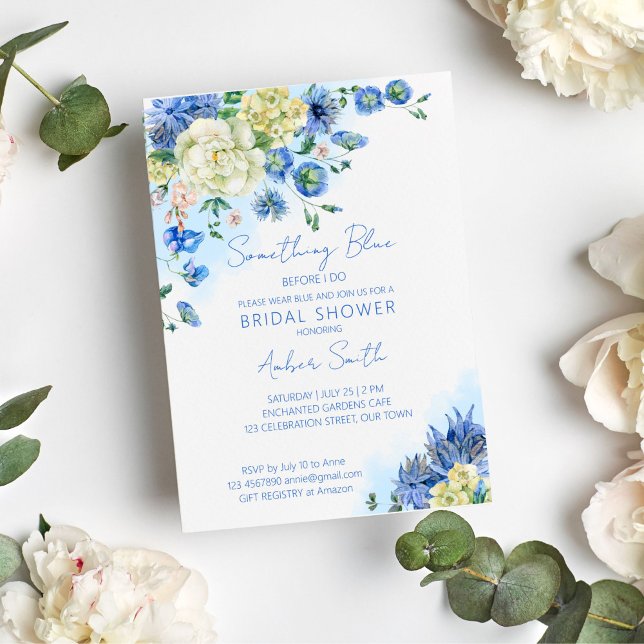 Invitation Quelque chose de bleu avant de faire nuptiale douc (Something blue before I do bridal shower invitation template vintage botanical garden themed shower)