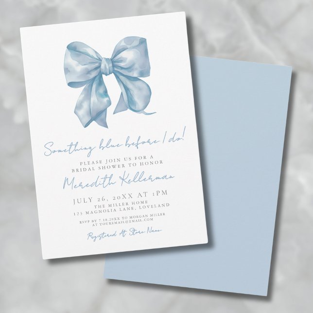 Invitation Quelque chose de bleu avant que je ne fasse Fête d (Something Blue Before I Do Bow Bridal Shower Invitation)