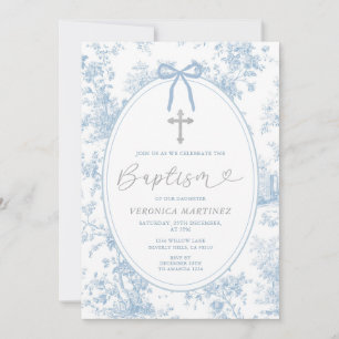 Invitation Quelque Chose de Bleu Baptême Vintage Paillettes A