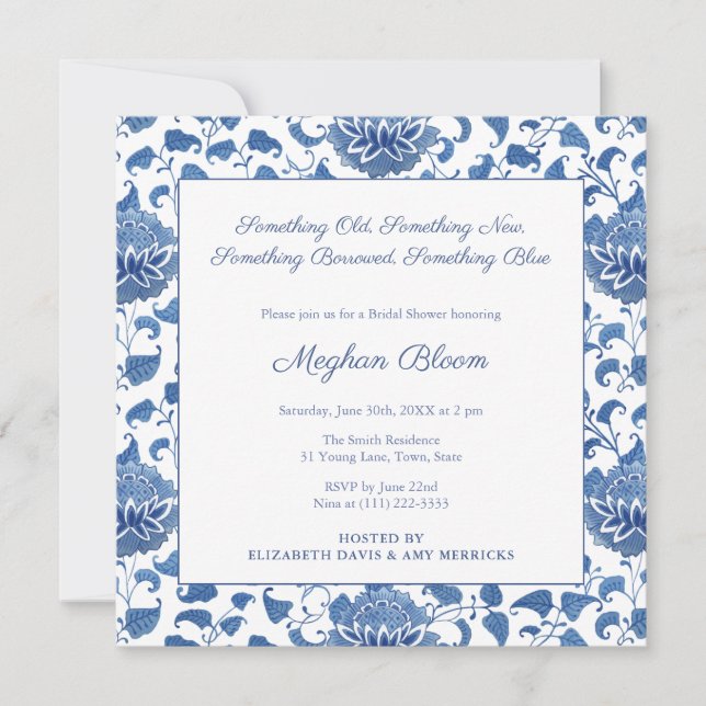Invitation Quelque chose de bleu Chinoiserie Chic Fête des ma (Devant)