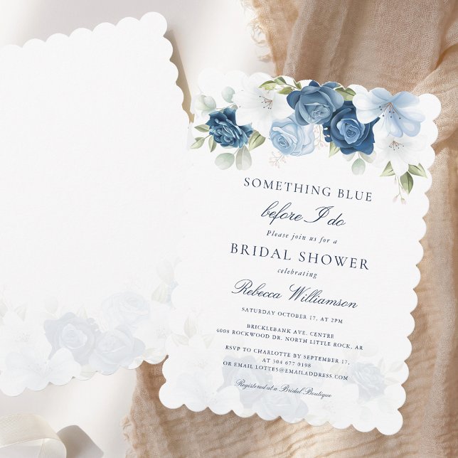 Invitation Quelque chose de bleu Floral Fête des mariées élég (Something Blue Floral Elegant Bridal Shower Invitation)