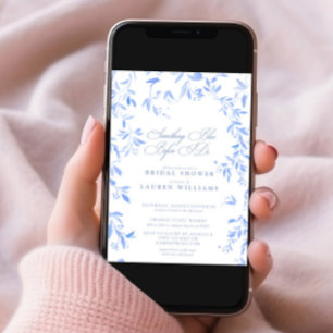 Invitation Quelque Chose de Bleu Floral Script Fête de Mariée