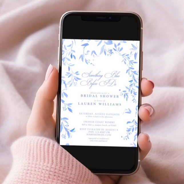 Invitation Quelque Chose de Bleu Floral Script Fête de Mariée (Créateur téléchargé)