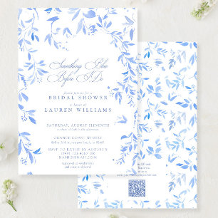 Invitation Quelque chose de bleu QR Code Floral Script Fête d