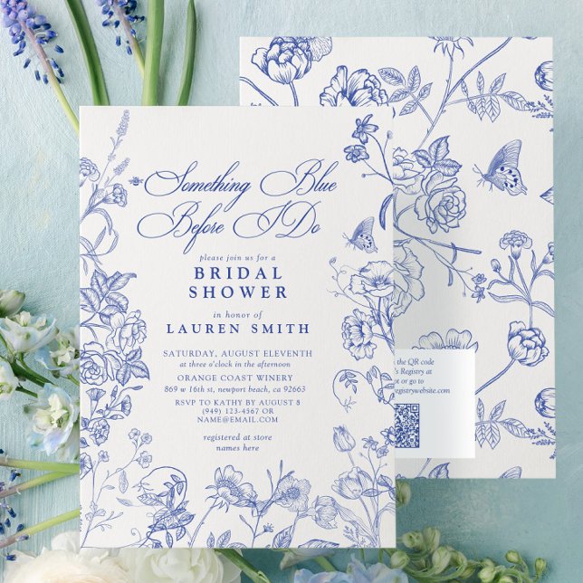 Invitation Quelque chose de bleu Victorian QR Floral Fête des (Créateur téléchargé)