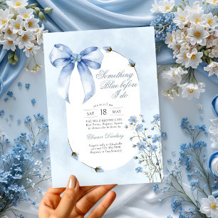 Invitation Quelque chose de Blue Bow et Fête des mariées Fleu