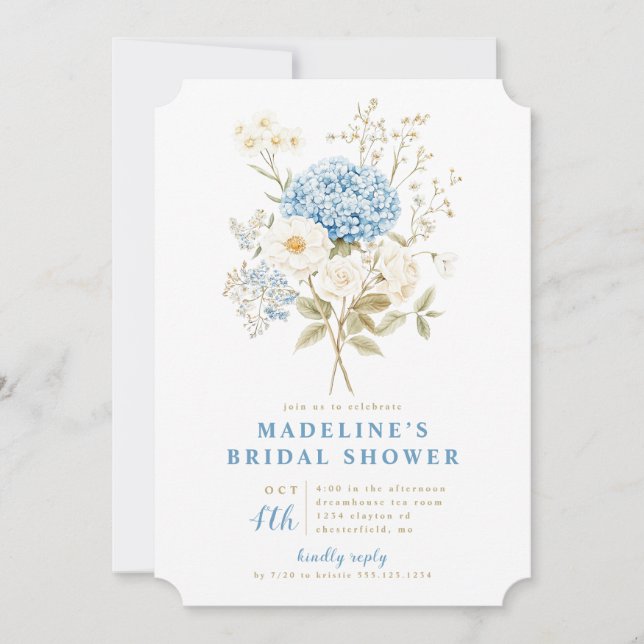 Invitation Quelque chose de Blue Hydrangeas nuptiale douche I (Devant)