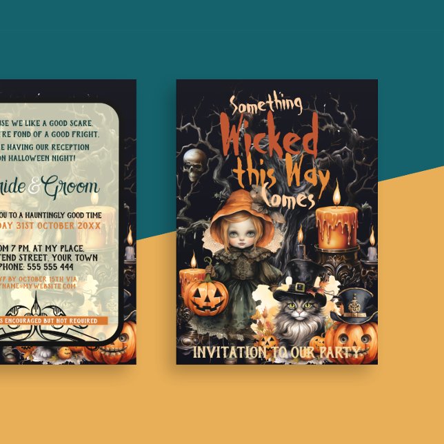 Invitation Quelque chose de méchant Citrouille Fille Gothique (Gothic Halloween Wedding Party. Orange and Black color themes. Dark beauty. Emo vibes)
