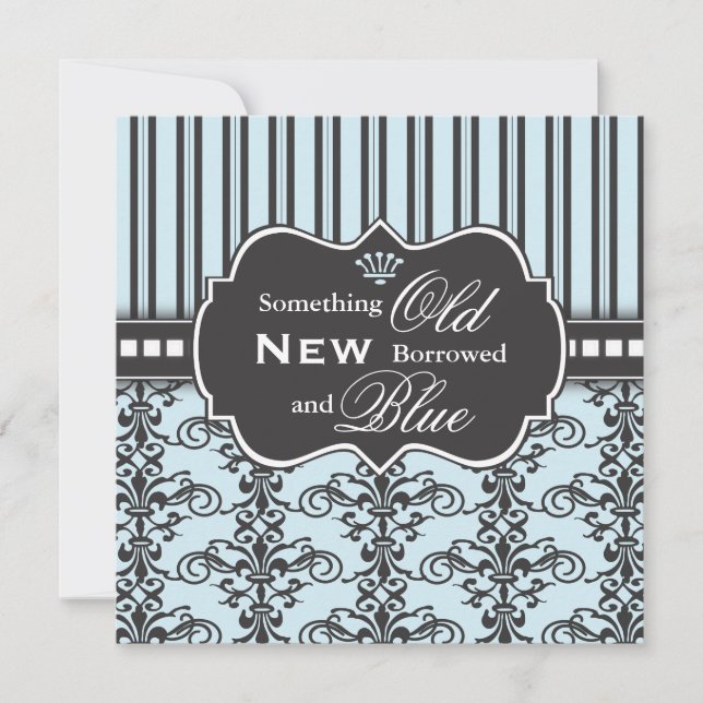 Invitation Quelque chose Fête de la mariée bleue de damassé (Devant)