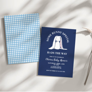 Invitation Quelques Bunny en vichy Baby shower bleu spécial