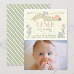 Invitation Quelques Bunny Pastel Jaune Photo 1er Anniversaire
