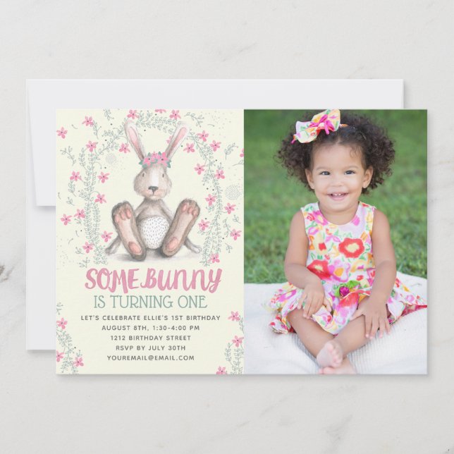 Invitation Quelques filles lapins photo d'anniversaire (Devant)