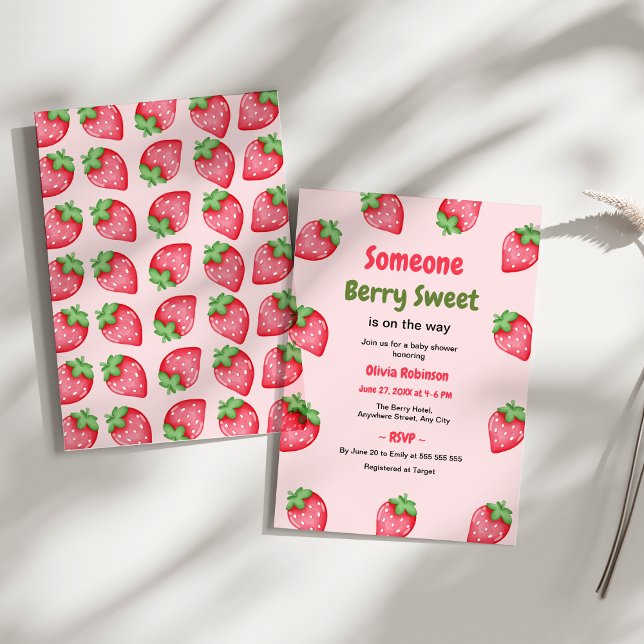 Invitation Quelqu'un Berry Sweet Baby shower de fraise rose (Someone Berry Sweet Strawberry Baby Shower Invitation  )
