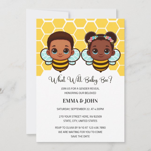 Invitation Qu'est-ce que Baby Bee African American Gender Rev (Devant)