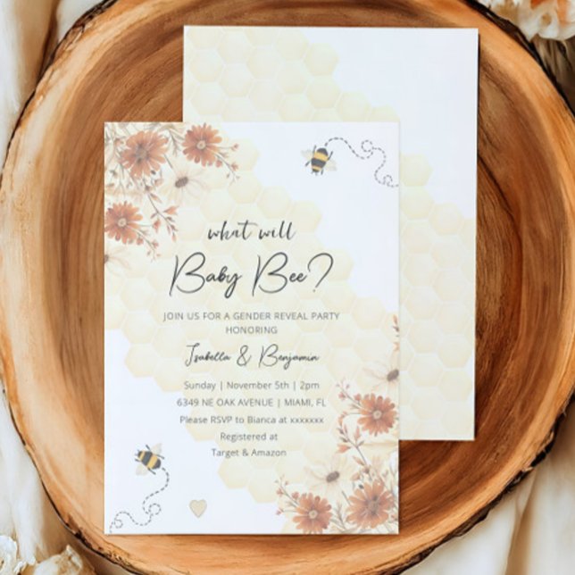 Invitation Qu'est-ce que Baby Bee Boho Fleur sauvage Genre Ré (Créateur téléchargé)