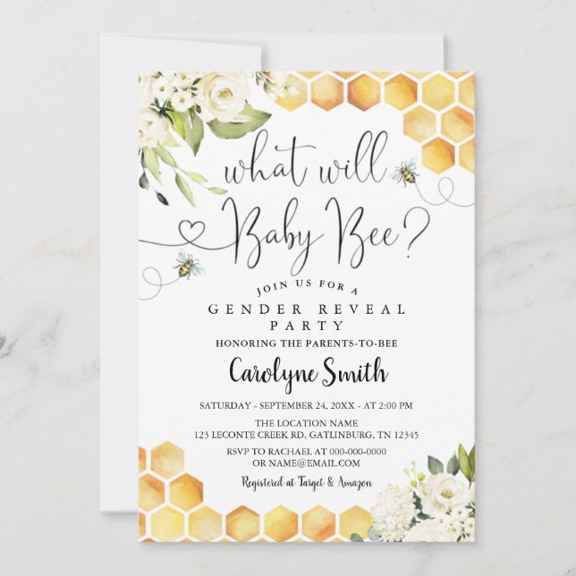 Invitation Qu'est-ce que Baby Bee Genre Reveal Party Baby Bee (Devant)