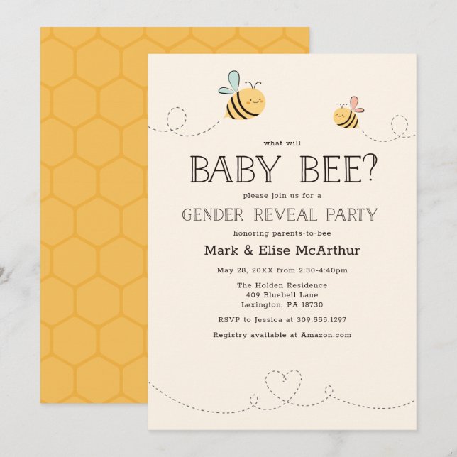 Invitation Qu'est-ce que Baby Bee Genre révéler Grossesse Jau (Devant / Derrière)
