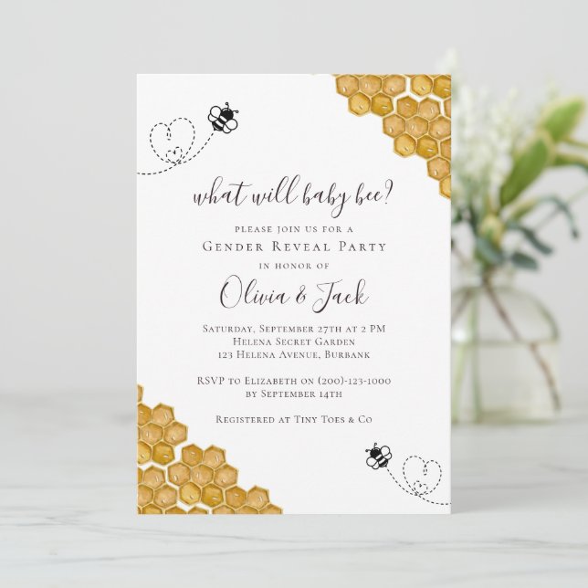 Invitation Qu'est-ce que Baby Bee Genre Révéler l'invitation  (Debout devant)