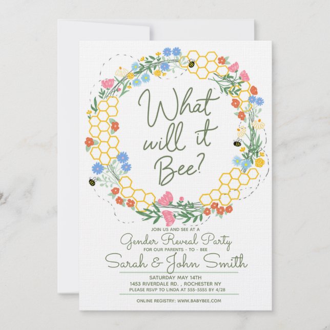 Invitation Qu'est-ce que ce sera le bébé Floral Genre Révéler (Devant)