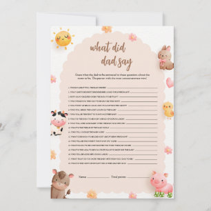 Invitation Qu'est-ce que papa a dit Baby shower Game Card