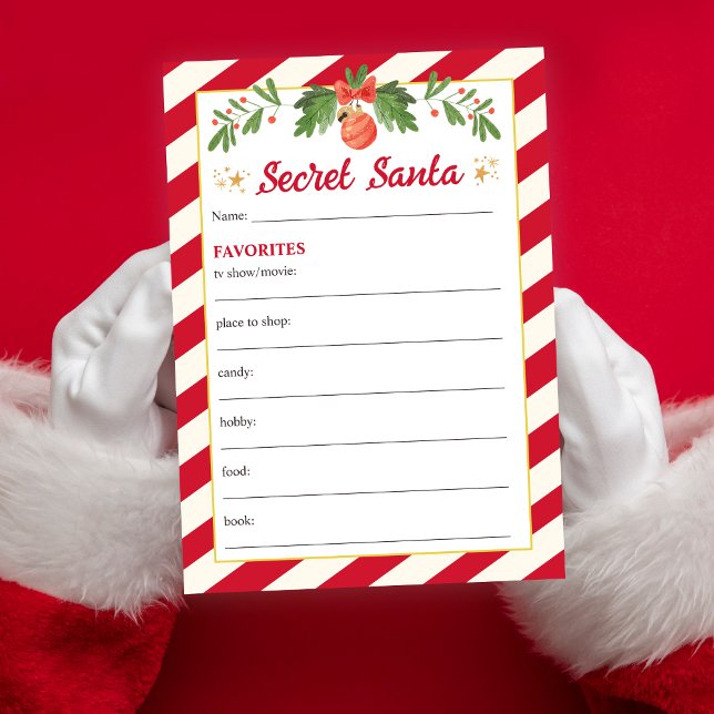 Invitation Questionnaire de Secret Santa pour jeux de Noël ro (Créateur téléchargé)
