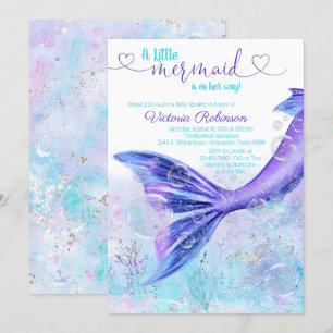 Invitation Queue de sirène Bébé Purple Baby shower bleu Turqu