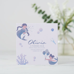 Invitation Queue de sirène bleu violet sous la mer Anniversai