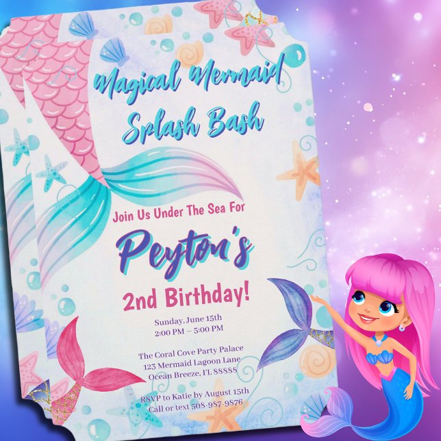 Invitation Queue de sirène de Whimsday Anniversaire Pastel (Magical Mermaid Birthday Party Invitation)