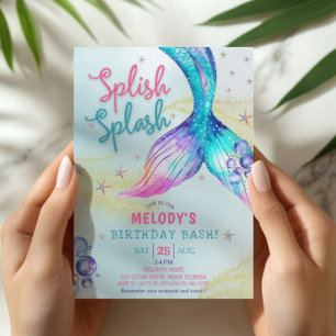Invitation Queue de sirène Paillettes Splish Splash anniversa