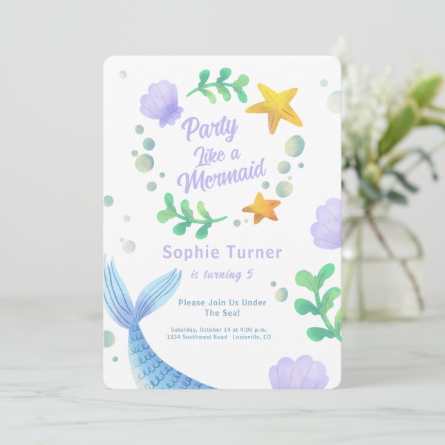 Invitation Queue de sirène pourpre sous la mer Anniversaire (Debout devant)