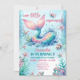 Invitation Queue de sirène turquoise à l'aquarelle tendance p
