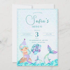 Invitation Queue de sirène turquoise Bright coloré Anniversai