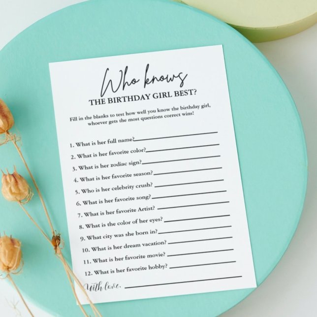 Invitation Qui connaît la fille d'anniversaire meilleure cart (Créateur téléchargé)