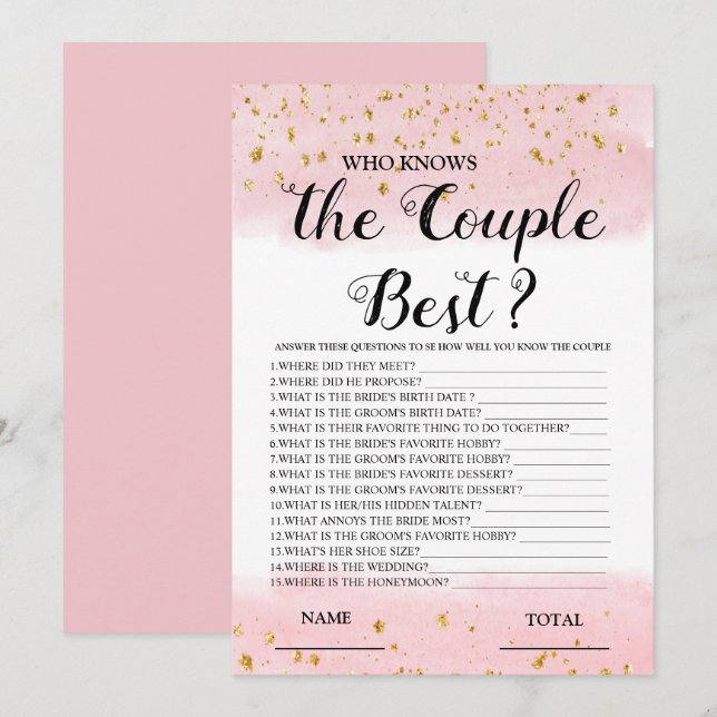 Invitation Qui connaît le Couple meilleur jeu de nuptiale ros (Devant / Derrière)