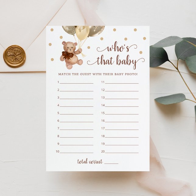 Invitation Qui est ce bébé Baby shower photo Teddy Bear Card (Créateur téléchargé)