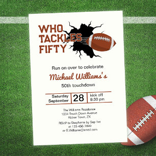 Invitation Qui s'attaque Cinquante Funny Football 50e Anniver