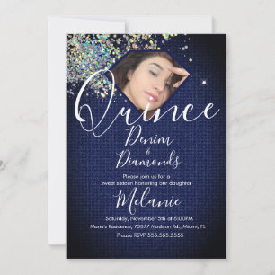 Invitation Quince Denim Diamants Gemme Photo Holographique